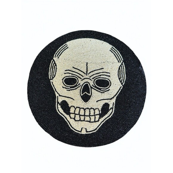 Halloween Beaded Skeleton Skull 15in Placemat Goth Spooky Haunted - Picture 11 of 13